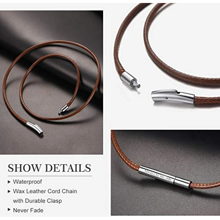 Richsteel Lederkette Herren, Leder Halskette 2/3mm breit, Schwarz/Braun mit Verschluss, Länge 40-76cm, robust und allergiefrei – Bild 3