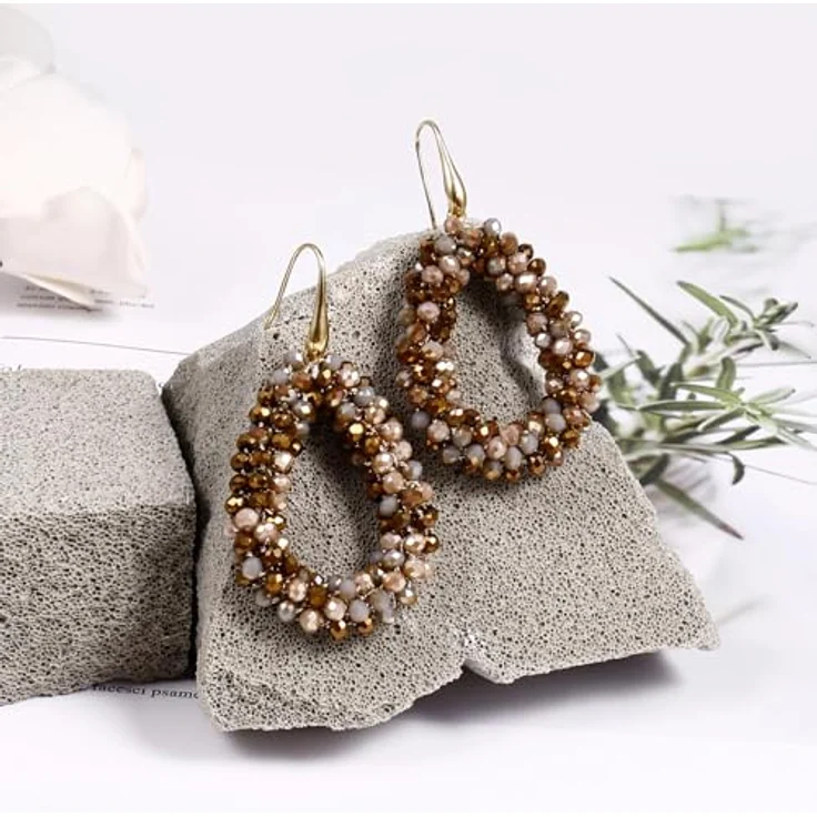 Elegance 11 designs Bronze Boho Hängeohrringe, tropfenförmige Reisperlen, leichte und hypoallergene Damenohrringe, eleganter Schmuck für jeden Anlass – Bild 4
