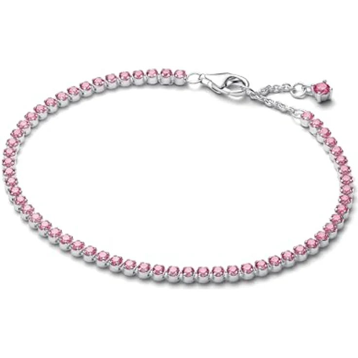PANDORA Timeless, Rosafarbenes Kleines Tennisarmband aus Sterling-Silber mit Zirkonia, 18cm, 593927C02-18 – Bild 1