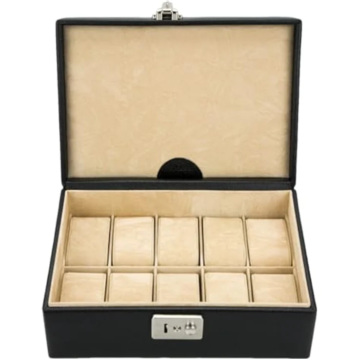 Windrose Beluga Watch Safe Box L, Schmuckbox aus Leder für Uhren, schwarz, 25 x 17 x 10 cm – Bild 2