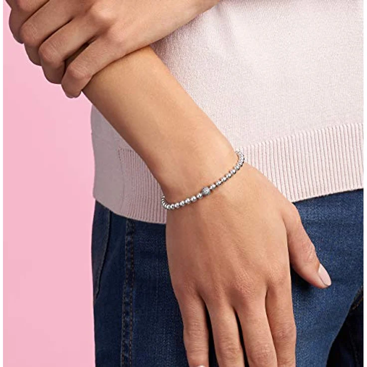 Pandora Kugelarmband, Damen-Tennisarmband aus 925er Silber mit zirkoniabesetzter Kugel und Clipverschluss – Bild 6
