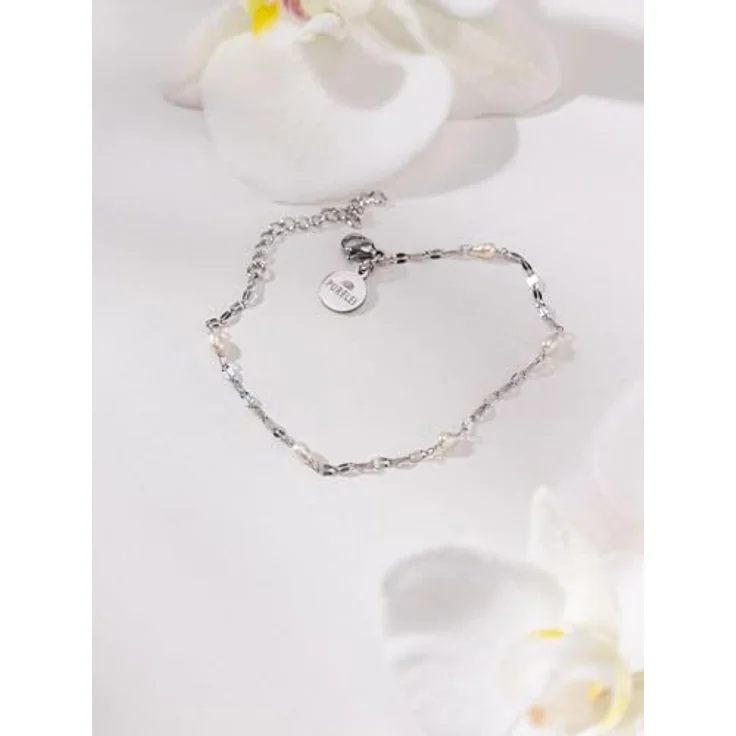 Purelei Delicate Pearl Armband, Edelstahlarmband mit verstellbarer Länge und Süßwasserperlen, Silber – Bild 4