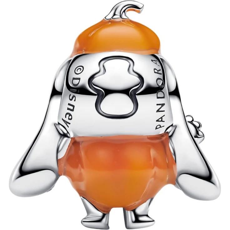 Pandora Charm-Einhänger 794730C01, Stitch im Kürbis-Look aus Sterling Silber mit orangefarbenem imitiertem Quarz