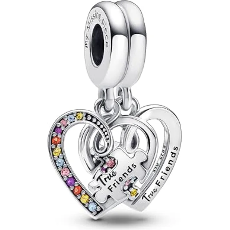 PANDORA Puzzleteil Herzen Freundschafts-Charm-Anhänger aus Sterling Silber mit Zirkonia, teilbar, "My Missing Piece", kompatibel mit PANDORA Moments Armbändern