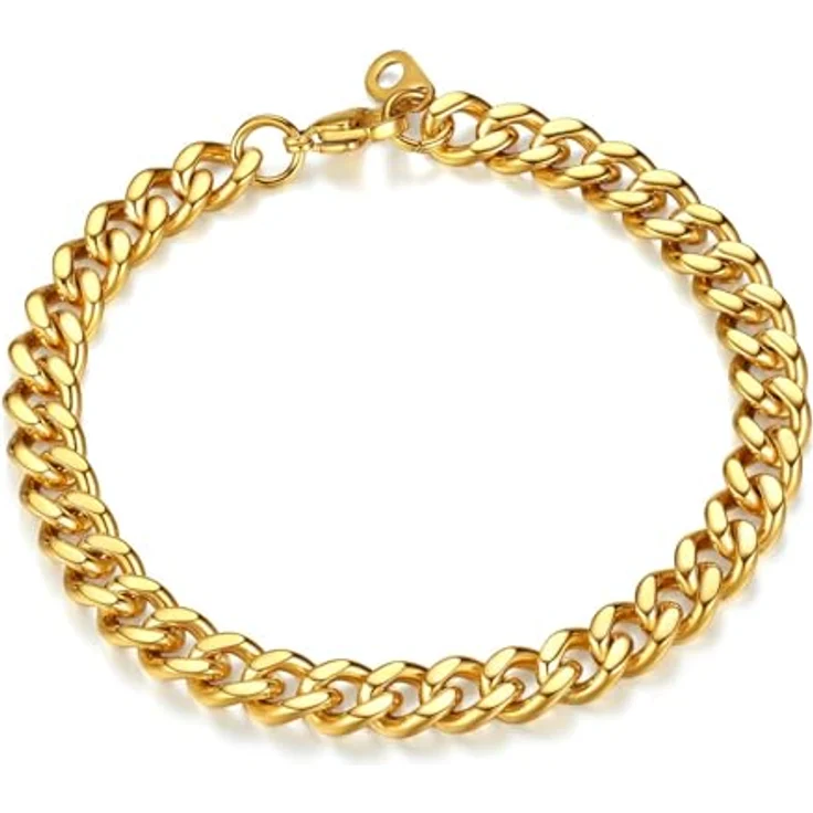 FindChic Herren Armband 7mm Edelstahl Panzerkette, 21cm lang, Gold, robust und oxidationsbeständig – Bild 1