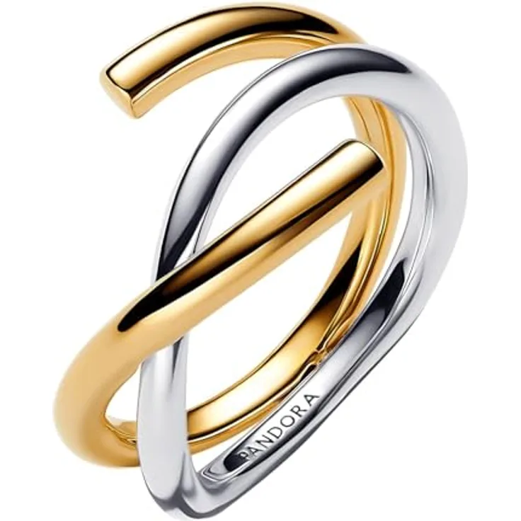 Pandora Organisch Geformter Bicolor Doppelring aus Sterling-Silber mit 14 Karat Vergoldung, Größe 58, Essence Kollektion