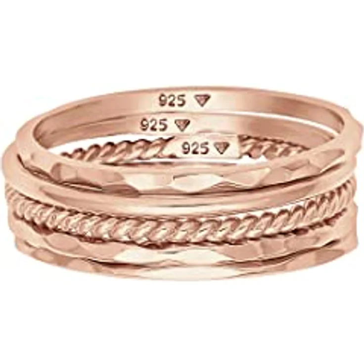 Elli Damen Ring Set Stacking Minimal Trend Blogger Basic, 925 Sterling Silber, anlaufgeschützt, handgefertigt – Bild 2