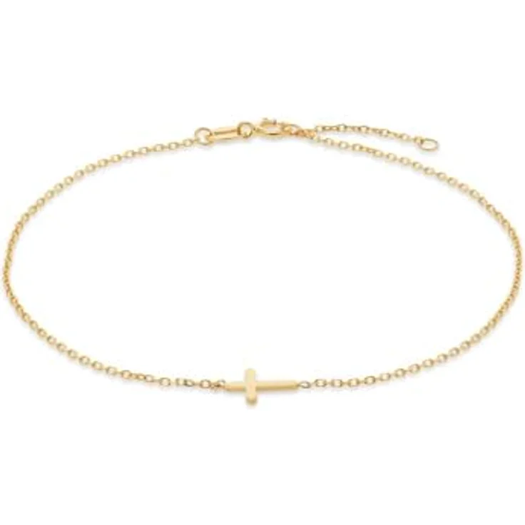 CHRIST Damen-Armband 585er Gelbgold, filigrane Gliederkette mit quer liegendem Kreuz, One Size – Bild 1