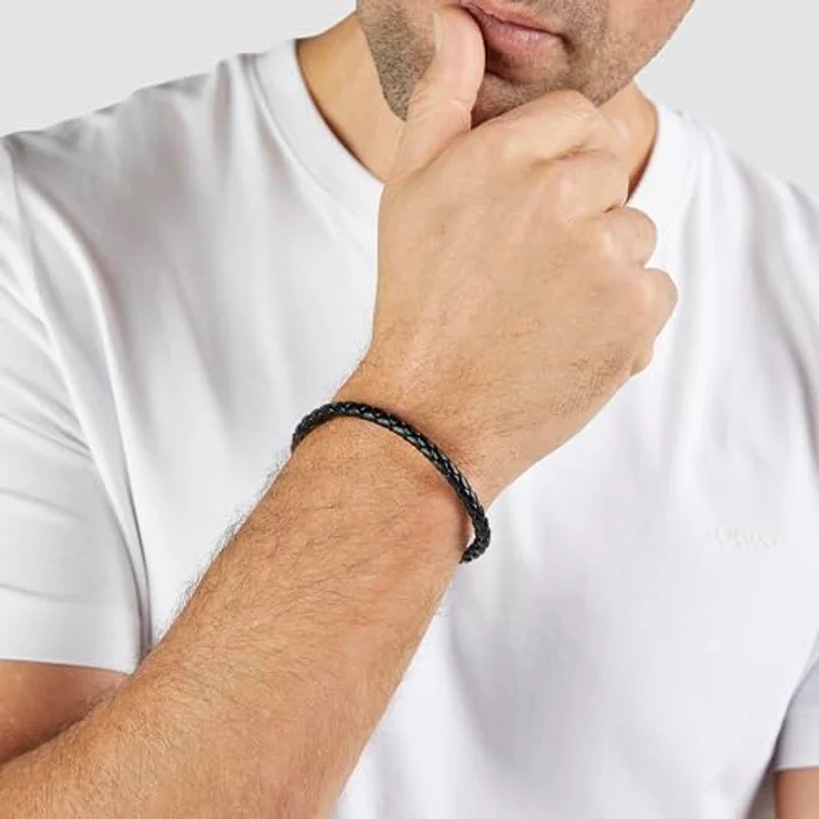 s.Oliver Herren Bracelet Echtleder Armband, IP Schwarz, 22 cm, wasserfest & hautfreundlich – Bild 3