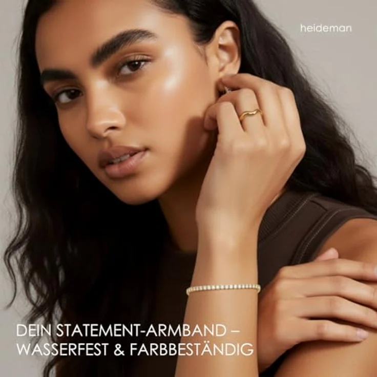 Heideman Armband Ardeo Damen, hochwertiges goldfarbenes Edelstahl-Armband mit weißen Zirkonia-Steinen, individuell verstellbar mit Verlängerungskettchen, eleganter Armschmuck für besondere Anlässe – Bild 3