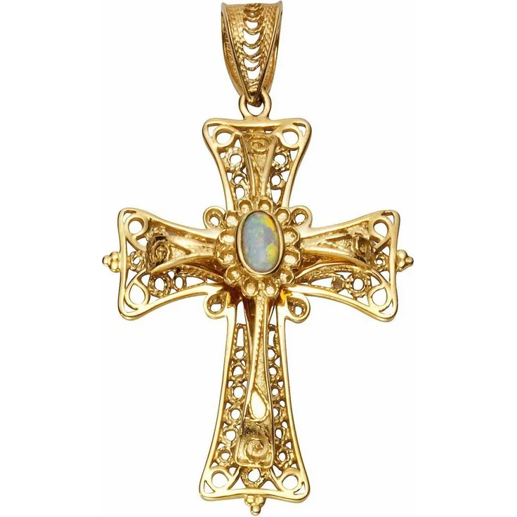 Firetti Kreuzanhänger mit Opal, Gold 375 Halsschmuck für Damen und Herren, elegantes Geschenk