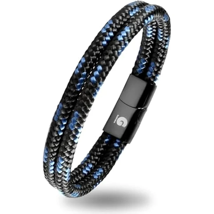 Galeara Noa Segeltau Armband Geflochten, Nautisch mit Magnetverschluss, Schwarz-Blau, Größe 175 mm – Bild 1