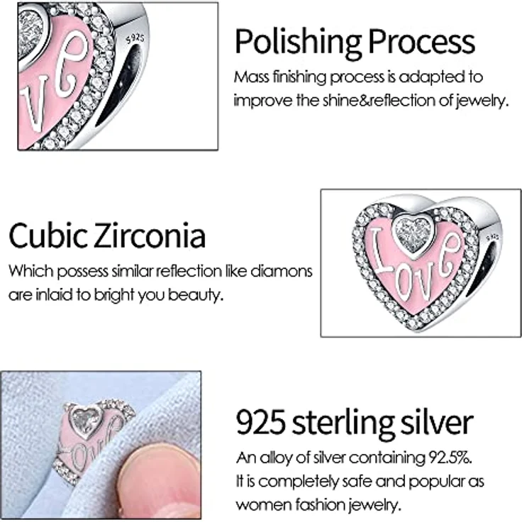 TINSLO Charm Anhänger Damen 925 Sterling Silber mit Zirkonia-Steinen, kompatibel mit Pandora Armband und Halskette, für europäische Armbänder – Bild 4