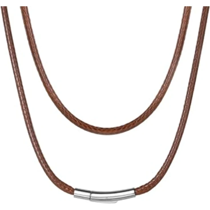 ChainsHouse Kunstleder Halskette 3mm, geflochtene Herren Lederkette in Braun mit Druckknopf-Verschluss, 71cm Länge – Bild 1