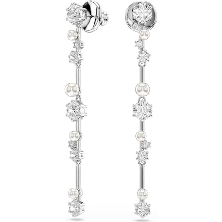 Swarovski Constella Drop-Ohrhänger, Paar Ohrstecker mit Swarovski® Zirkonia (synth) und Perle, rhodiniert – Bild 2