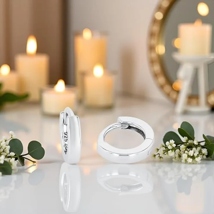 Amor Creolen 925 Sterling Silber Unisex Ohrringe, 10 mm, Scharnierverschluss, inkl. Schmuck Geschenkbox, silber – Bild 3