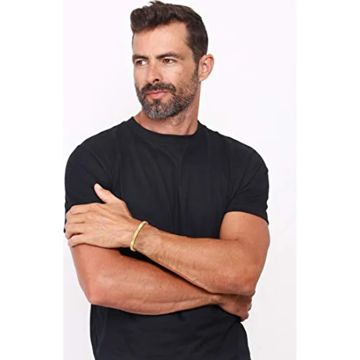 Kuzzoi Buddha Herren Armreif offen, handgefertigt aus 925 Sterling Silber, vergoldet, 6 mm breit, 14 g schwer – Bild 4