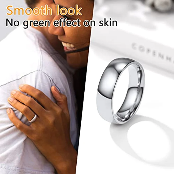 PROSTEEL Finger Ring Edelstahl, hochglanzpolierter Trauring 6mm breit, Größe 49, Partnerring für Damen, Modeschmuck Accessoire – Bild 2