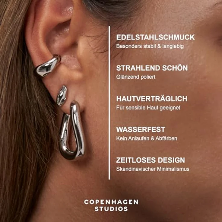 COPENHAGEN STUDIOS Organics Ear Cuff, silber, Damen-Ohrschmuck aus poliertem Edelstahl, organisches Design, wasserfest & hautfreundlich – Bild 4