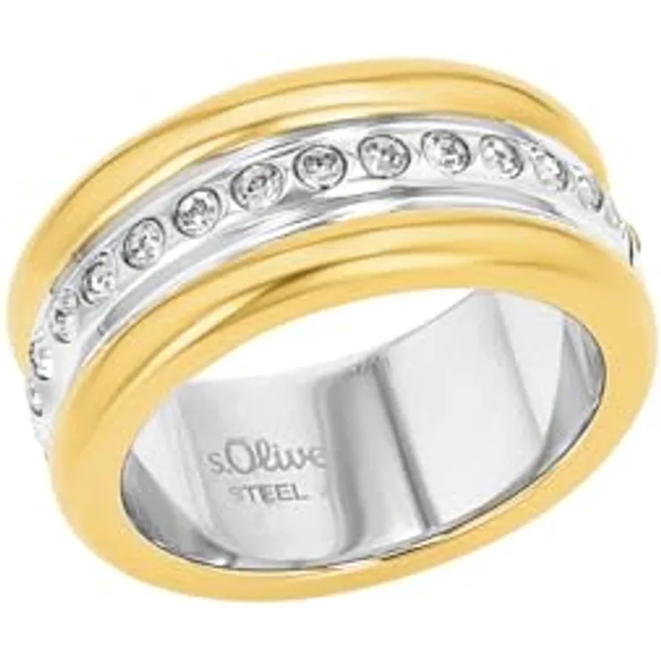 s.Oliver Damenring Edelstahl, Bicolor mit Zirkonia (synth.), kommt in Schmuck Geschenk Box, 2036837