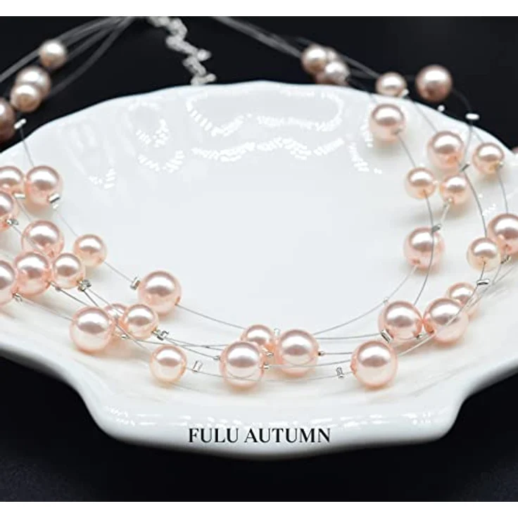 FULU AUTUMN Boho Perlenkette Damen Silber, mehrreihige Statement Kette in Pink, hypoallergen, 17" mit 2.7" Verlängerung, Geschenkbox enthalten – Bild 5