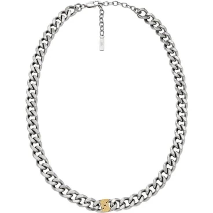 EMPORIO ARMANI Herren Edelstahl Halskette, Bicolor gebürstet, 45cm+7cm, Karabinerverschluss, EGS3187040