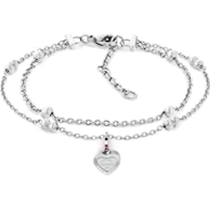 Tommy Hilfiger Damen-Armband mit Herzanhänger, mehrlagig, verstellbar, Edelstahl, silberfarben