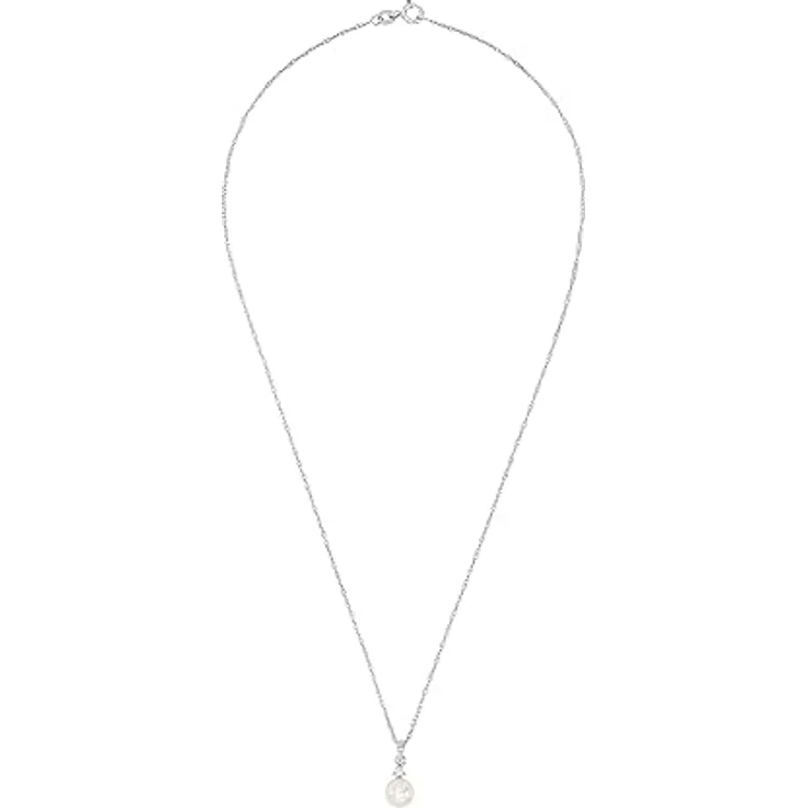 Amor Kette mit Anhänger 925 Sterling Silber, Damen Halsschmuck mit Zirkonia synth. und Süßwasserzuchtperle, 42 cm, in Geschenkschachtel – Bild 4