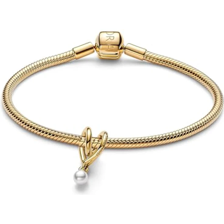 PANDORA Starter-Set Damenarmband Goldfarben, 3 mm Schlangenkette mit gewickeltem Herzanhänger und Clip-Verschluss, 21 cm – Bild 1