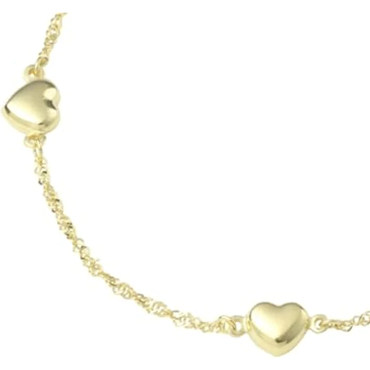 Amor 375er Gold-Armband Damen, 17 cm + 2 cm Verlängerung, mit 3 Herzanhängern, Singapurkette, Schmuck Geschenkbox – Bild 4