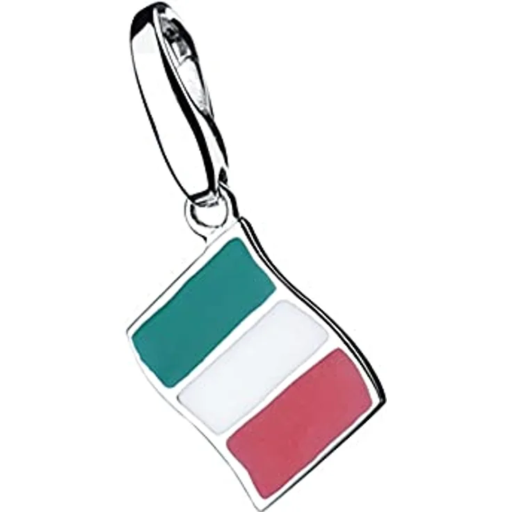 Giorgio Martello Milano Charm Flagge Italien, 925 Sterling Silber mit Kaltemaille in Grün, Weiß und Rot, Onesize