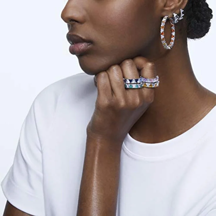 Swarovski Matrix Kreolen, Trilliant-Schliff, Klein, Weiß, Rhodiniert, Damen-Ohrringe mit elegantem Design – Bild 5