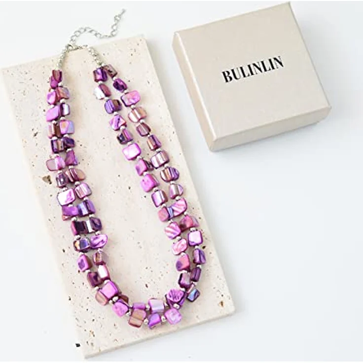 Bulinlin Boho Muschelkette Damen, Bunte Perlenhalskette für Strand und Sommer, verstellbar, lila – Bild 5