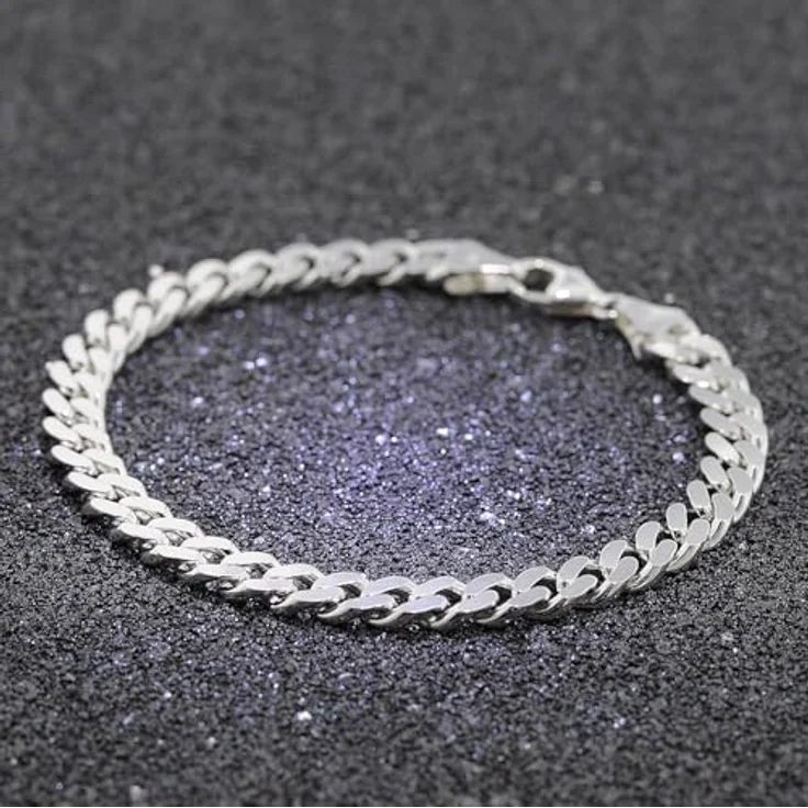 trendor Armband für Männer 925 Silber Massiv Panzerkette, diamantierte Flachpanzerkette 6,9 mm, 21 cm, mit Karabinerverschluss, Made in Germany – Bild 2