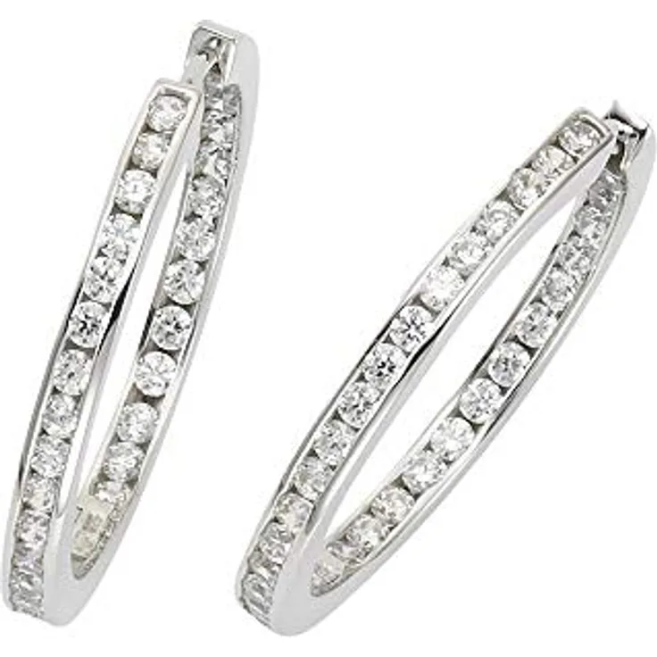 Celesta Klappcreole Ohrringe 925 Sterling Silber mit 62 weißen Zirkoniasteinen, Damen-Ohrschmuck im Geschenketui