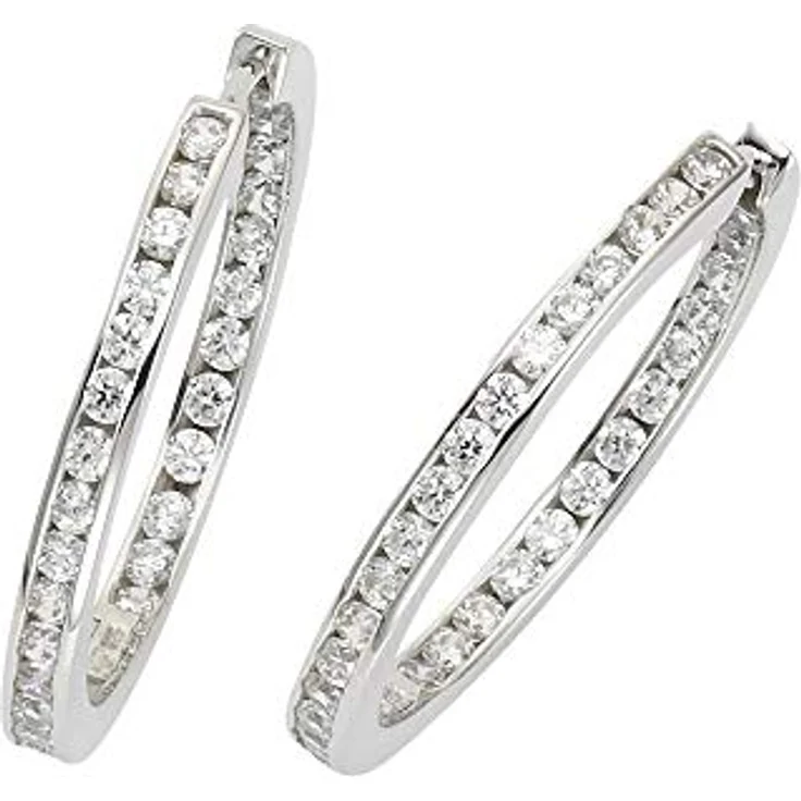 Celesta Klappcreole Ohrringe 925 Sterling Silber mit 62 weißen Zirkoniasteinen, Damen-Ohrschmuck im Geschenketui – Bild 1