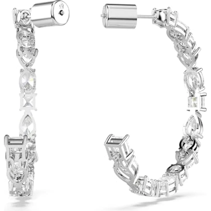 Swarovski Mesmera Kreolen, Weiße Rhodinierte Damenohrringe mit Swarovski Kristallen, 3.9 x 0.3 cm – Bild 4