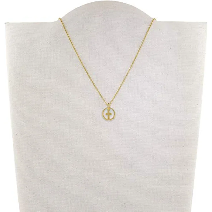 trendor Taufring Anhänger mit Kreuz Gold 333, glitzernder Zirkonia + vergoldete Silberkette 1,5 mm, 40 cm – Bild 5