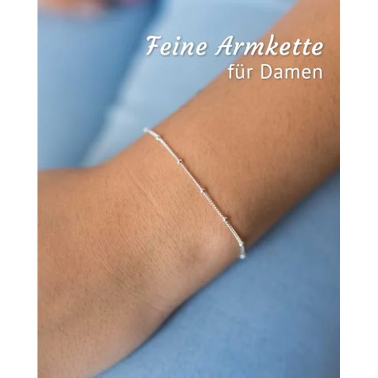 Materia Damen Armband Panzerkette mit Kugeln 1mm, 925 Silber, verstellbar 17-20cm, Geschenkbox SA-66 – Bild 2