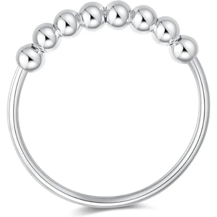 Lisandra Scott 925 Sterling Silber Angst Spinning Ring mit Perlen, Anti-Stress Dekompression Angstring für Damen, Frauen und Mädchen, Silber, Größe 58 – Bild 3
