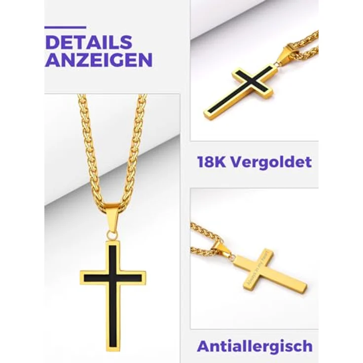 Richsteel 18k vergoldete Öltropfen Kruzifix Kette, unisex, aus 316L Edelstahl, 22.3mm x 50mm, inklusive Schmuckbox und Beutel – Bild 3