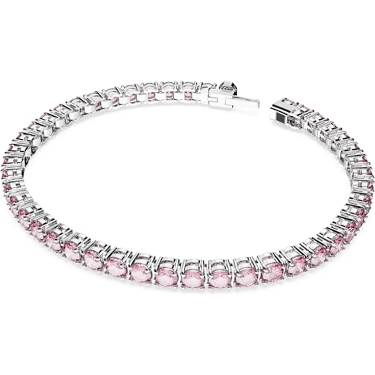 Swarovski Matrix Tennis Armband, Rundschliff, rosa, rhodiniert, mit violett-rosa Elementen – Bild 2