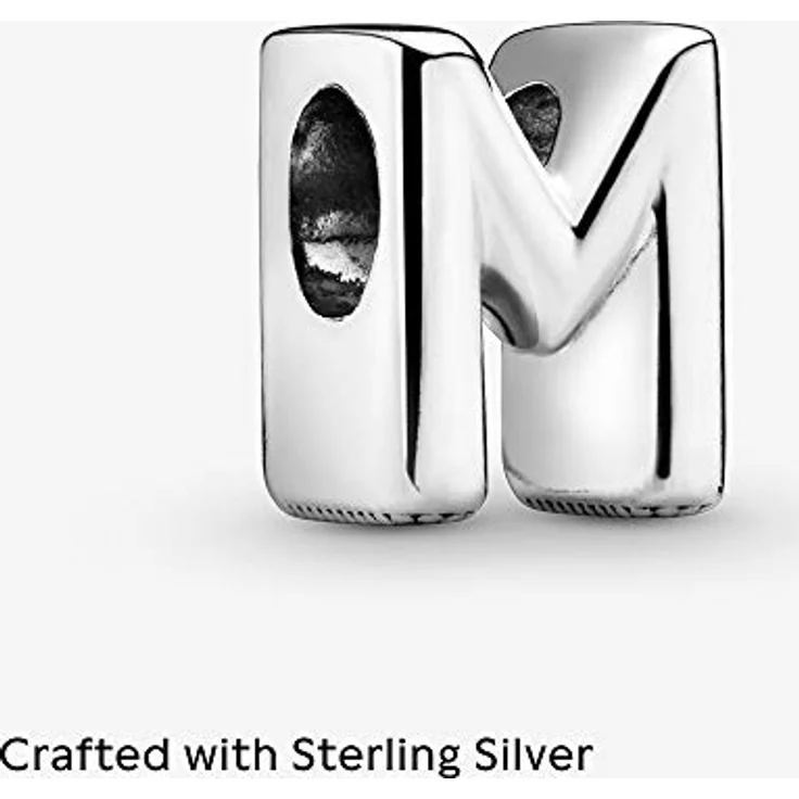 PANDORA Moments Buchstabe M, wendbares Alphabet-Charm aus Sterling-Silber mit geprägten Herzen und Perlen, kompatibel mit Moments Armbändern – Bild 4