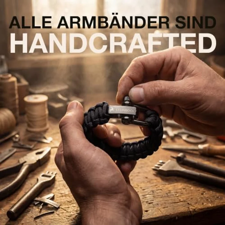 Steinbock7 Survival Armband Paracord, Robustes Bushcraft Armband mit Edelstahlverschluss, Verstellbar für Camping und Trekking, schwarz-grün – Bild 3