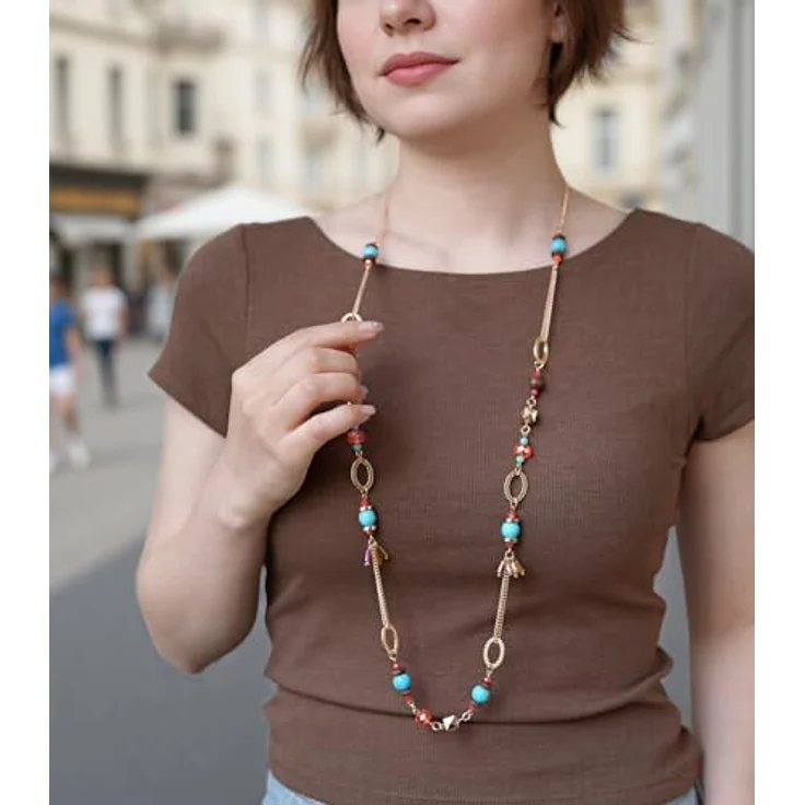 Dazylleco Lange Gold Perlenkette Damen Boho Halskette 90cm mit Perlen, Antianlaufbeschichtung und Verlängerung, Farbvariante 92-Colorful – Bild 3