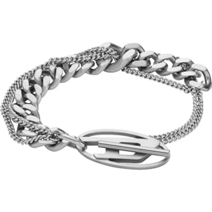 Diesel Herren-Armband, Edelstahl mit gebürstetem Finish und Knebelverschluss, silberfarben