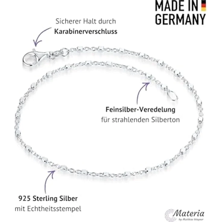 Materia Feine Armkette Damen Silber 925, filigrane Würfelkette mit Karabinerverschluss, 18 cm, hypoallergen und langlebig – Bild 3