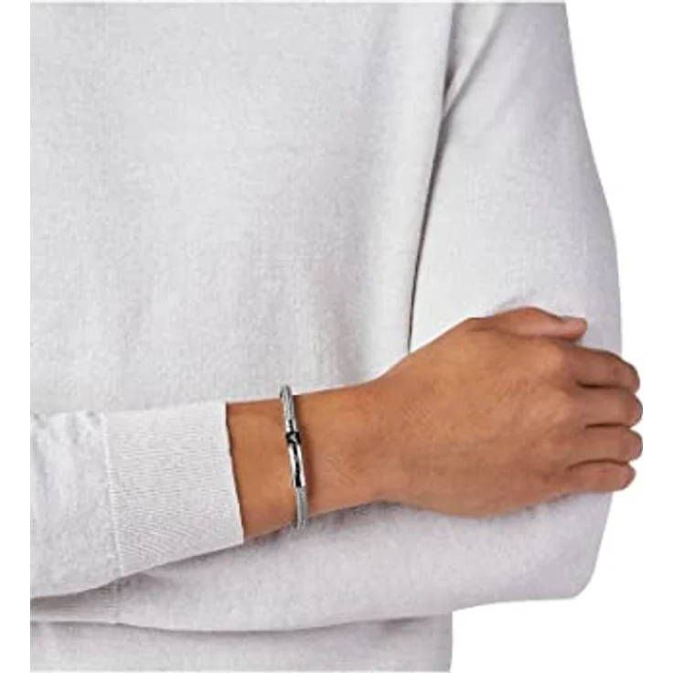 EMPORIO ARMANI Herren-Armband, geflochtenes Edelstahlarmband mit schwarzen Details, Länge 21 cm, Clipverschluss in Geschenkbox – Bild 2