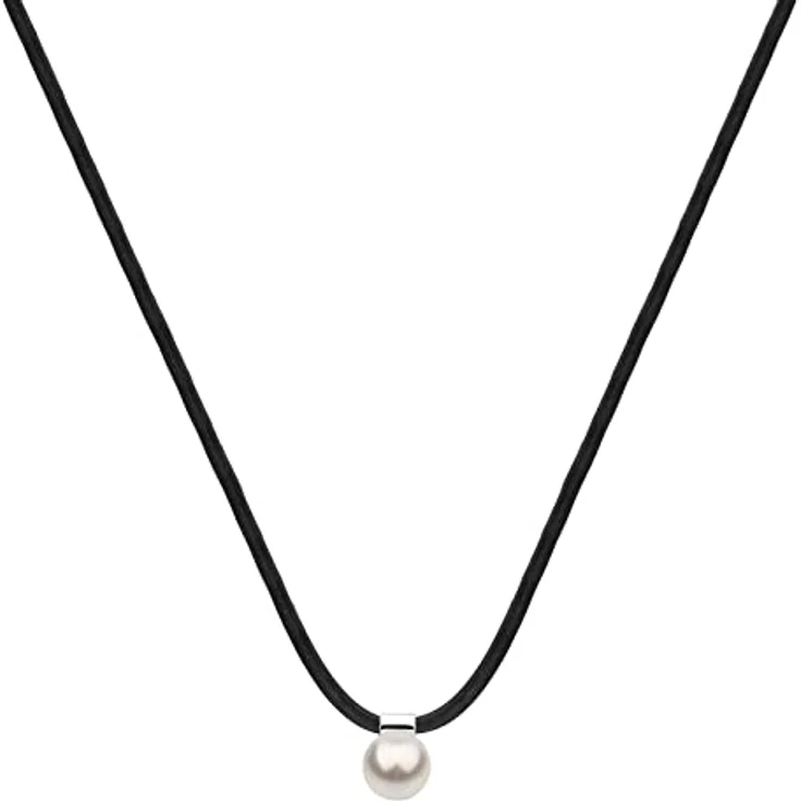 Nenalina Damen Halskette Kautschuk schwarz mit Perlen Anhänger, 925 Sterling Silber Verschluss, 42 cm, KAS-344 – Bild 3
