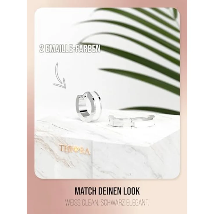 THIORA Creolen Ohrringe Damen, Edelstahl mit weißem Emaille-Detail, 13 mm, wasserfest und nickelfrei – Bild 3